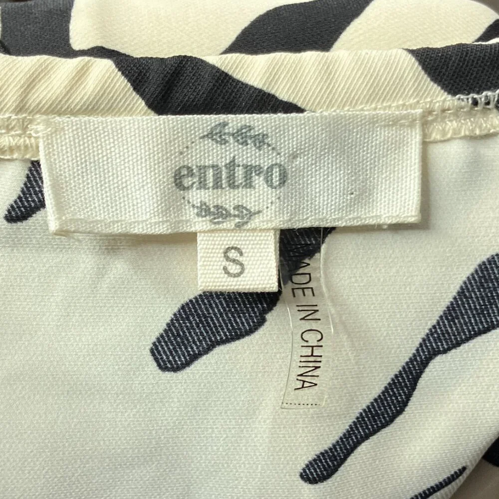 Anthropologie Small S Entro Beige Zebra Print Tie Front Puff Sleeve Pullover Top